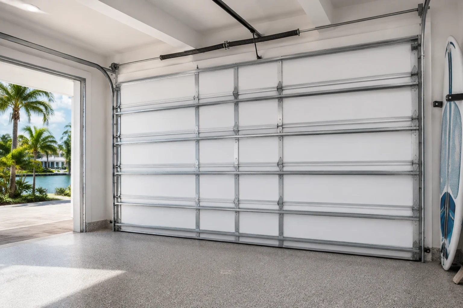 Interior garage-door panels with horizontal reinforcement